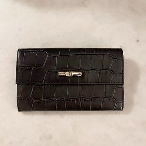 Longchamp Roseau Croc Continental Leather Wallet